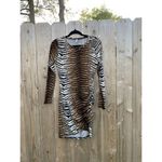 Grecerelle Tiger‎ Print Bodycon Dress Size Small animal long sleeve club summer Brown Photo 3