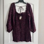 Free People Floral Smocked Mini Dress in Burgundy & Black Size L New w/Tag $148 Photo 2