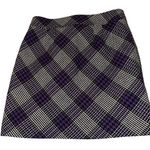 Loft  Women’s Plaid Wool Blend Mini Skirt Size 8 Purple Black & White Lined Photo 3