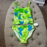 Y2K Tropical‎ Floral Tankini Swimsuit Green Size 10 Photo 3