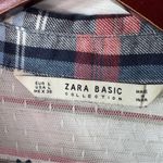 ZARA Plaid Flannel Embroidered Lace Shoulder Mini Shirt Dress Blue Red Large Photo 9
