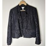 Chico's  Womens Size 2 US Large Blazer Black One Button Lace Accents Long Sleeve Photo 0
