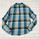 prAna  Womens Button Down Plaid Flannel Shirt Long Sleeve Blue Yellow‎ Large Photo 7