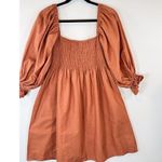 Kourt Portia Dress Orange Flax Smocked Mini Puff Sleeve A Line Babydoll Large Photo 8