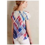 Anthropologie TRYB  Red White Blue Painted Plaid 100% Silk Tunic Blouse‎ Size S Photo 8