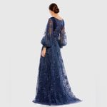 Mac Duggal  20283 Womens Blue Embellished Plunge Neck Puff Sleeve A Line Gown Photo 4