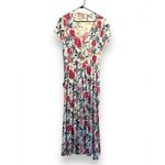 Roxy  Women's White Floral Short Sleeve V-Neck Long Maxi Wrap Dress 12‎ Beachy Photo 1
