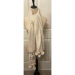 Aerie NWT "Just Chill" Pompom Cream Embroidered Knit Scarf, OS Photo 4