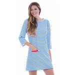 Cabana Life Women's Blue‎ & White Striped 3/4 Sleeve Pocket Shift Dress Size M Size M Photo 2