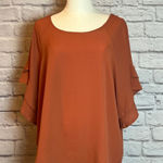 Umgee USA Rust Ruffle Sleeve Blouse Women's Size M Orange Size M Photo 0
