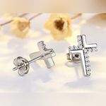 Boutique Diamond Cross Stud Earrings | White Gold Plated Silver Photo 8