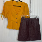 Topshop New Look Yellow Ruffle Peplum Blouse & Leather Skirt Bundle of 2 Size 2 Photo 0