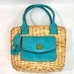 Caribbean Joe Straw Wicker Bag with Turquoise Leather Accents Photo 8