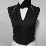 ZARA Slit Front Cap Sleeve Cropped Tie Neck Top Black Size Small 5410/234/800 Photo 7