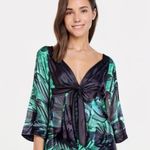 Apostrophe Green and Black Tropical Palm Print Top Large Photo 0