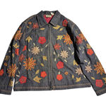 Vtg 1990s Chico's Dark Blue Denim Floral Embroidered Full Zip Jacket Sz 1 M Size M Photo 0
