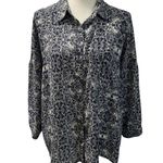 Joe Fresh Blue Floral Print LS Semi Sheer Lightweight Button Up Tunic Shirt Photo 0