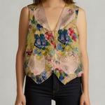 Vintage Floral Vest Lace Embellished Crochet Heart Yellow Size XL Photo 0