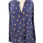 Anthropologie Kendra Dandy Dreamer Buttondown Top Blouse Pineapple Navy Blue 12 Photo 4