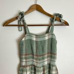 American Eagle  NWT Green Plaid Smocked Jumpsuit Photo 3