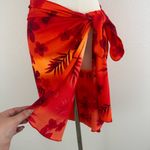 LEILANI Orange Red Floral Tropical Stretchy Swimsuit Cover Up Sarong Wrap Skirt Photo 2