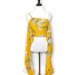 Goodnight Macaroon Crop Top Size S Yellow Floral Self Tie BOHO Chic Tropical Photo 10