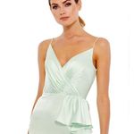 Mac Duggal  Pistachio Satin Ruffled Asymmetrical Gown Size 8 67815 Pastel Photo 2