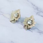 Vintage Clip On Earrings Light Shade of Gold Tone & Clear Gem Photo 2