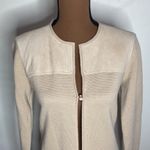 Doncaster  leather trimmed wool longline sweater cardigan with pockets tan sz M Photo 4
