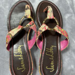 Sam & Libby Womens Pink Thong Sandals 8.5 Colorful Summer Low Wedge Tropical Photo 0