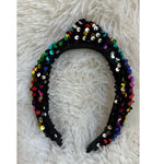 Headband metallic Velvet & Sequin Plush Headband. Rainbow Sequin Twist Black Photo 2