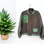Boohoo  black and green oversized varsity bomber jacket Size 6 Photo 1