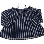 J.O.A. Top Womens‎ Small Blue White Off Shoulder Striped 100% Cotton Long Sleeve Photo 3