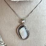 Artisan  950 Sterling Silver Mother of Pearl Asymmetrical Pendant Necklace Photo 2