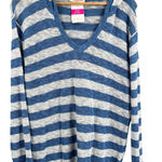 Fresh Produce  Lightweight Sweater XS/S Blue Stripe V Neck Hooded Los Cabos New Photo 0