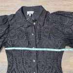 Ganni  Black Eyelet Puff Sleeve Button Up Mini Shirt Dress Size 38 Photo 8