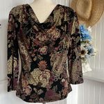 MSK Floral Draped Collar Top – Size Small Black Photo 0