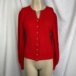 VTG 90’s Petites Just For You Red Cardigan Cozy Knit Sweater Puff Sleeve S M Size undefined Photo 1