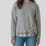 IZOD heathered sweatshirt with a faux layered plaid hem and a front tie detail L Photo 1