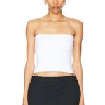 WARDROBE.NYC Opaque Tube Top in White Large New Womens Strapless Bandeau Photo 0