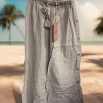 Scandal Italy Cassia Sz S Pull On Drawstring Elastic Beach Pants Side Button Tan Photo 0