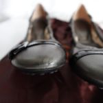 Tod's  Grey Silver Leather Black Buckle Cap Toe Ballerina Flats Photo 4