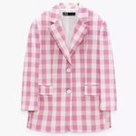 ZARA  Oversized Gingham Print Blazer Jacket Pink/White Size XS NEW Photo 8
