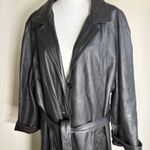VTG Leather Trench Coat Long Jacket Women Leathercraft Process Belted‎ Retro Black Size undefined Photo 1