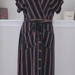 Spirit of Grace Dress Striped Navy Belted Midi Split V Photo 0