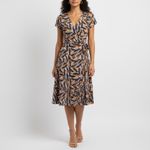 Nine West  Medium Wrap Dress Brown Black Blue Abstract Print Casual Photo 6