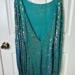 Retrofête Retrofete Tara Sequin Crochet Lone Sleeve Mini Dress in Aquamarine M/L Photo 8