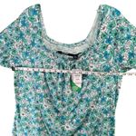 Lands End Top Womens L Island Aqua Blue Floral Smocked Square Neck Feminine Size L Photo 5