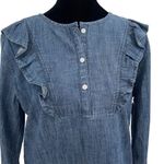 1901  Womens Chambray‎ Ruffled Long Sleeve Blouse Blue Size Small Photo 1