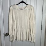 Anthropologie Rachel Parcell white cable knit bobble peplum sweater XL romantic Photo 2